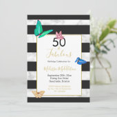 50 Fabulous Black White Stripe Marble Butterfly Kaart (Staand voorkant)