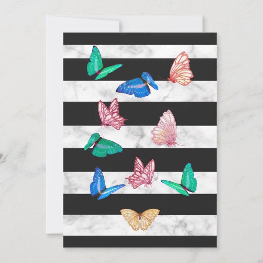 50 Fabulous Black White Stripe Marble Butterfly Kaart (Achterkant)