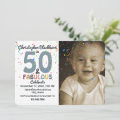 50 & Fabulous Blauwe Foto Vijftigste Verjaardagsfe Kaart (Staand voorkant)