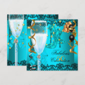 50 Fabulous Blauwgroen Black Gold 50th Champagne P Kaart (Voorkant / Achterkant)