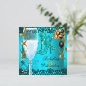 50 Fabulous Blauwgroen Black Gold 50th Champagne P Kaart (Staand voorkant)