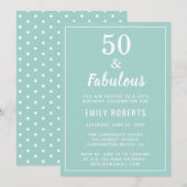 50 & Fabulous Blauwgroen Blue 50th Birthday Invita (Voorkant / Achterkant)