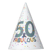 50 & Fabulous Blue Confetti Trendy Verjaardag Feesthoedjes (Voorkant)