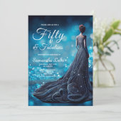 50 Fabulous Blue Silver Glitter Dress Birthday Kaart (Staand voorkant)