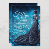 50 Fabulous Blue Silver Glitter Dress Birthday Kaart (Voorkant / Achterkant)