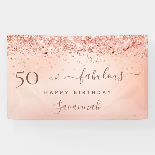 50 Fabulous blush roze roos confetti naam Spandoek (Horizontaal)