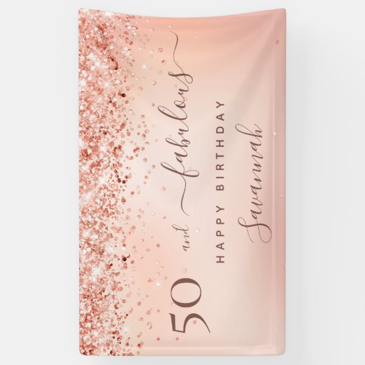 50 Fabulous blush roze roos confetti naam Spandoek (Verticaal)