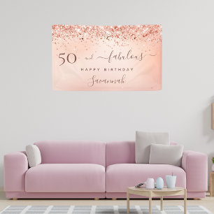 50 Fabulous blush roze roos confetti naam Spandoek