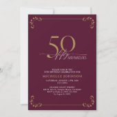 50 & Fabulous Burgundy White en Gold Birthday Kaart (Voorkant)