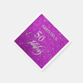 50 & Fabulous Calligraphy on Dark Pink Glitter Servet (Hoek)