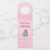 50 & Fabulous Cat, Roze en Grijs, 50e verjaardag Flessenhanger (Achterkant)