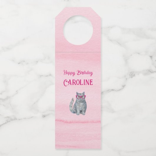 50 & Fabulous Cat, Roze en Grijs, 50e verjaardag Flessenhanger (Achterkant)