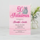 50 & Fabulous Cat, Roze en Grijs, 50e verjaardag Kaart (Staand voorkant)