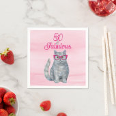 50 & Fabulous Cat, Roze en Grijs, 50e verjaardag Servet (Insitu)