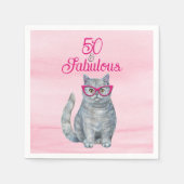 50 & Fabulous Cat, Roze en Grijs, 50e verjaardag Servet (Voorkant)
