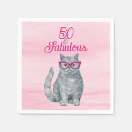 50 & Fabulous Cat, Roze en Grijs, 50e verjaardag Servet