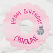 50 & Fabulous Cat, Roze en Grijs, 50e verjaardag Wijnglaslabel (Voorkant)