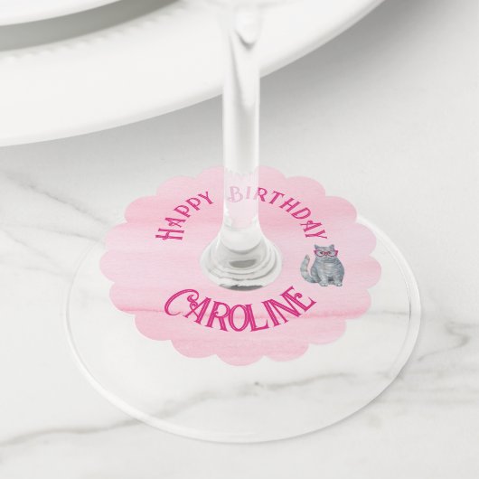 50 & Fabulous Cat, Roze en Grijs, 50e verjaardag Wijnglaslabel (Dichtbij)