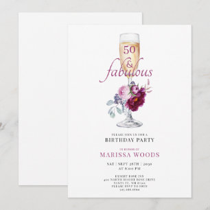 50 Fabulous Champagne Bloemen Verjaardagsuitnodigi Kaart