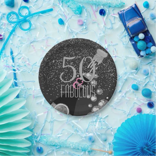 50 & Fabulous Champagne Elegant 50th Birthday Papieren Bordje (Feest)