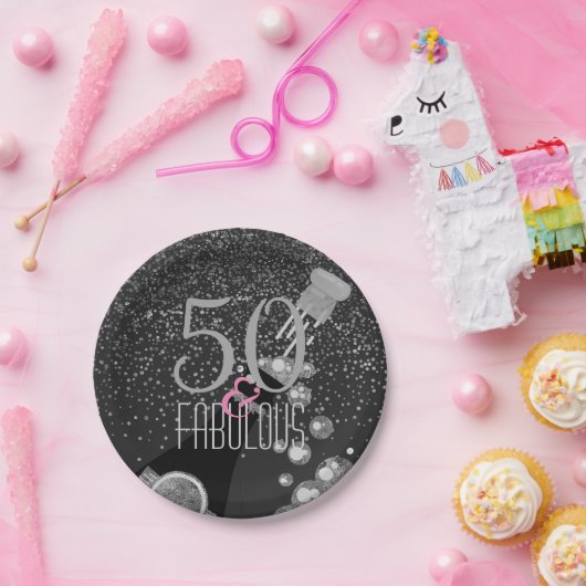 50 & Fabulous Champagne Elegant 50th Birthday Papieren Bordje (Feest)
