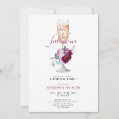 50 Fabulous Champagne Floral Birthday Invitation Kaart (Voorkant)
