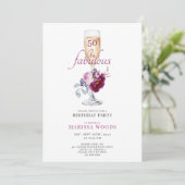 50 Fabulous Champagne Floral Birthday Invitation Kaart (Staand voorkant)