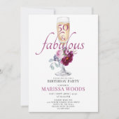 50 Fabulous Champagne Floral Birthday Invitation Kaart (Voorkant)
