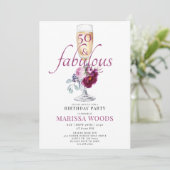 50 Fabulous Champagne Floral Birthday Invitation Kaart (Staand voorkant)