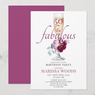 50 Fabulous Champagne Floral Birthday Invitation Kaart