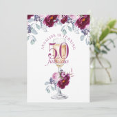 50 Fabulous Champagne Floral Birthday Invitation Kaart (Staand voorkant)