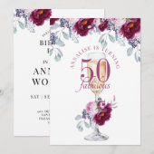 50 Fabulous Champagne Floral Birthday Invitation Kaart (Voorkant / Achterkant)