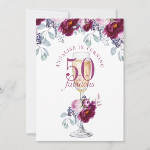 50 Fabulous Champagne Floral Birthday Invitation Kaart