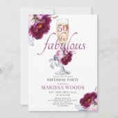 50 Fabulous Champagne Floral Birthday Invitation Kaart (Voorkant)