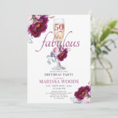 50 Fabulous Champagne Floral Birthday Invitation Kaart (Staand voorkant)