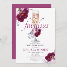 50 Fabulous Champagne Floral Birthday Invitation