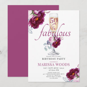 50 Fabulous Champagne Floral Birthday Invitation Kaart