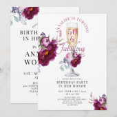 50 Fabulous Champagne Floral Birthday Invitation Kaart (Voorkant / Achterkant)
