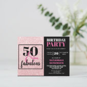 50 & Fabulous Chic PInk Glitter Birthday Party Briefkaart (Staand voorkant)