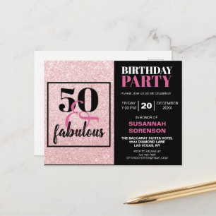 50 & Fabulous Chic PInk Glitter Birthday Party Briefkaart