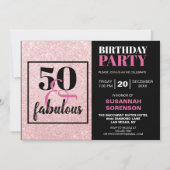 50 & Fabulous Chic Pink Glitter Birthday Party Kaart (Voorkant)