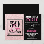 50 & Fabulous Chic Pink Glitter Birthday Party Kaart (Voorkant / Achterkant)