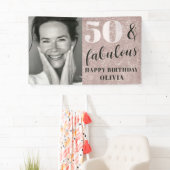 50 & Fabulous Chique Roze Glitter & Foto Verjaarda Spandoek (Insitu)