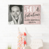 50 & Fabulous Chique Roze Glitter & Foto Verjaarda Spandoek (Insitu)