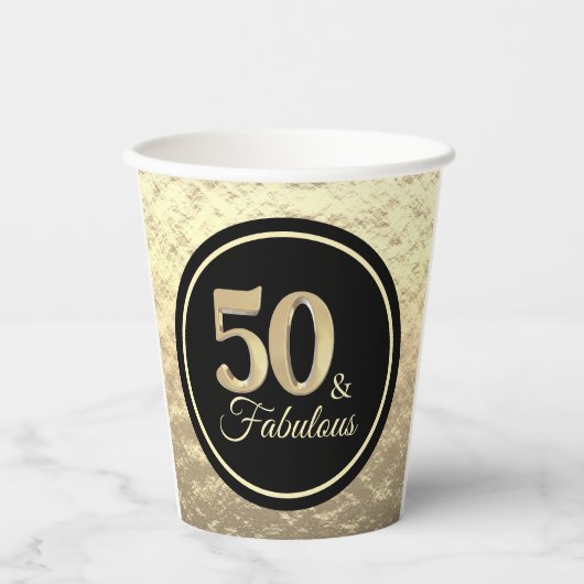 50 & Fabulous Classy Gold Papieren Bekers (Voorkant)
