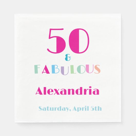 50 & Fabulous Colorful Modern Birthday Servet (Voorkant)