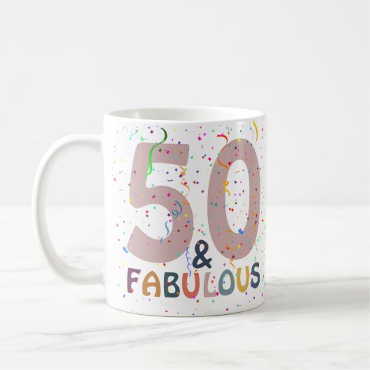 50 & Fabulous Confetti Pink Modern Typografie Koffiemok (Links)