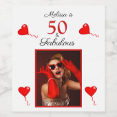 50 & Fabulous Custom Fotonaam Rood 50ste verjaarda Wijn Etiket (Enkel label)
