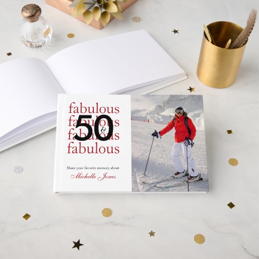 50 & Fabulous Custom Photo Name 50th Birthday Gastenboek (Voorkant open)