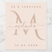 50 Fabulous Custom Pink Feminine Monogram Initiaal Wijn Etiket (Enkel label)